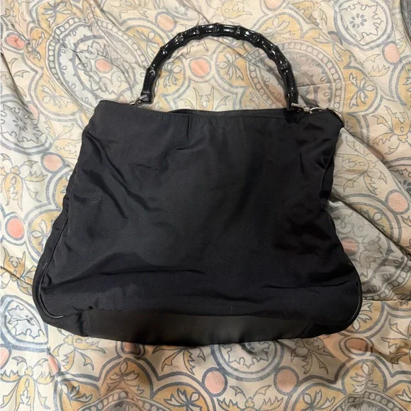 Gucci vintage Black nylon Bag with Bamboo Handle - Picture 1 of 4